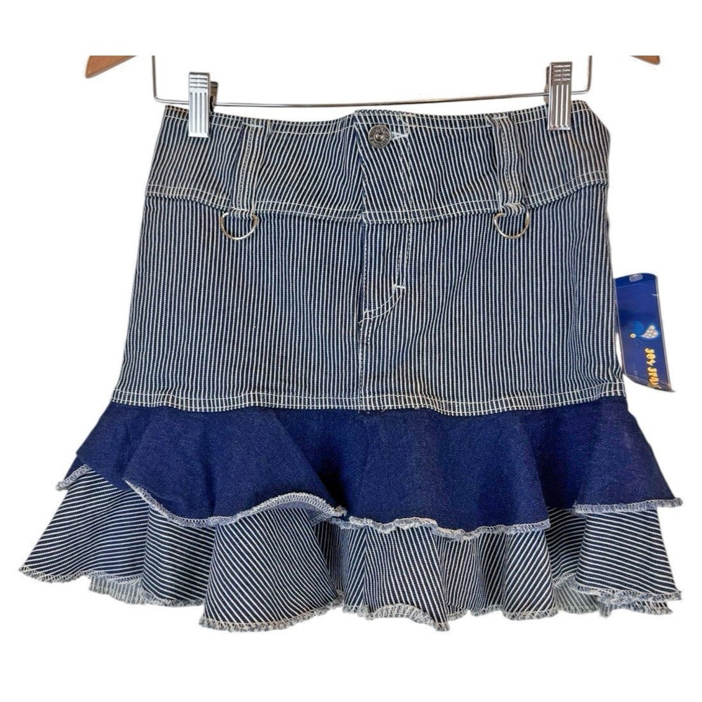 Vintage Y2K Joy Jeans Blue Pin Stripes Mini Denim Skirt Sz 7 (28") Deadstock USA